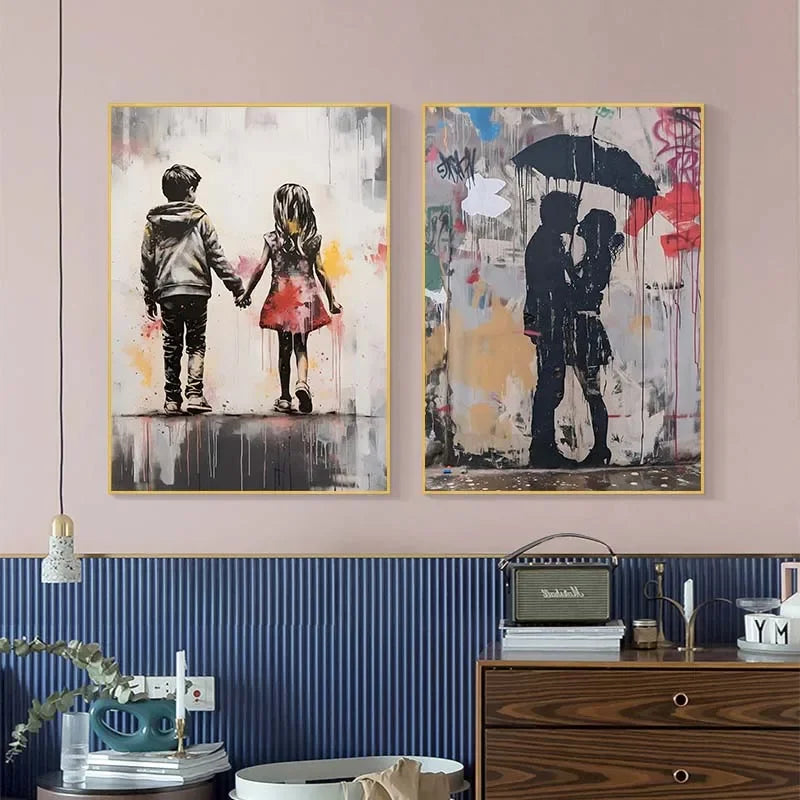 Banksy Graffiti Boy Girl with Balloon on Canvas Posters Prints Pop Street Wall Art Painting for Living Room Home Decor Cuadros