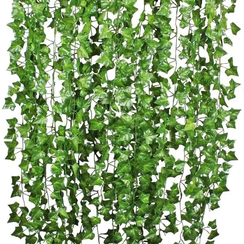 100/2M Artificial Green Ivy Vine Garland Fake Leaf Plants Rattan Hanging Creeper Garlands for Garden Wedding Party Wall Decor