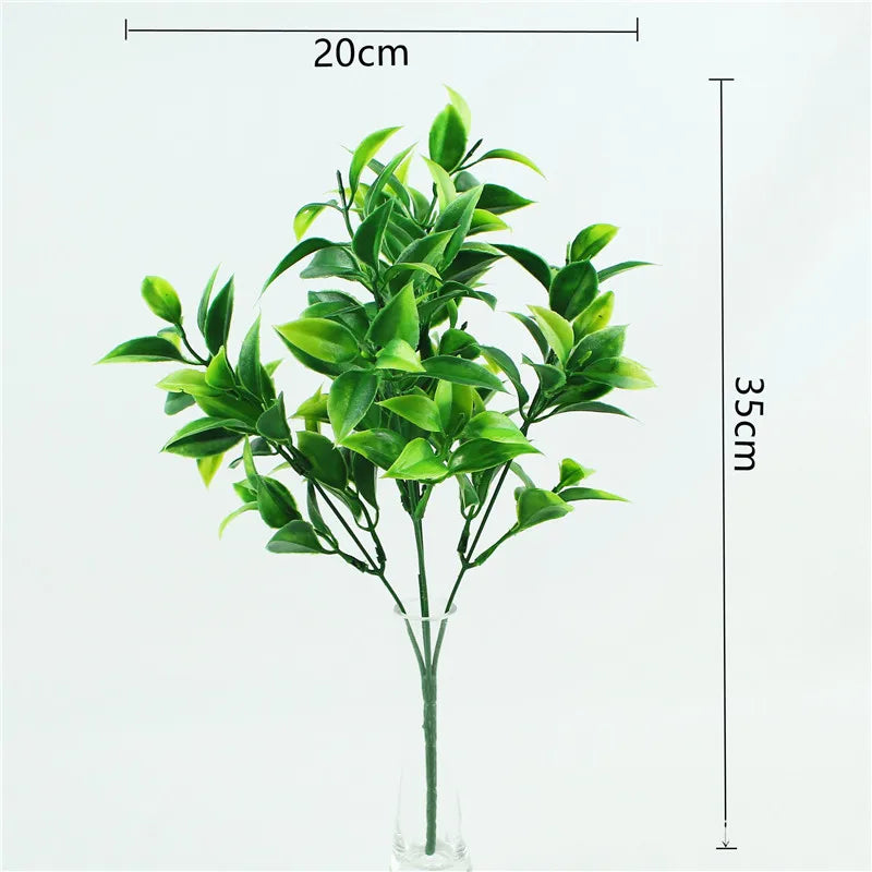 YO CHO Artificial Plants Plastic Twigs Green Grass Fake Plants Twigs Leaves Grass Flower Arrangement Wedding Party Home Decor