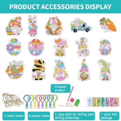 New 15 piece diamond painting handicraft set for children's handmade DIY mermaid animal keychain as a gift for children's