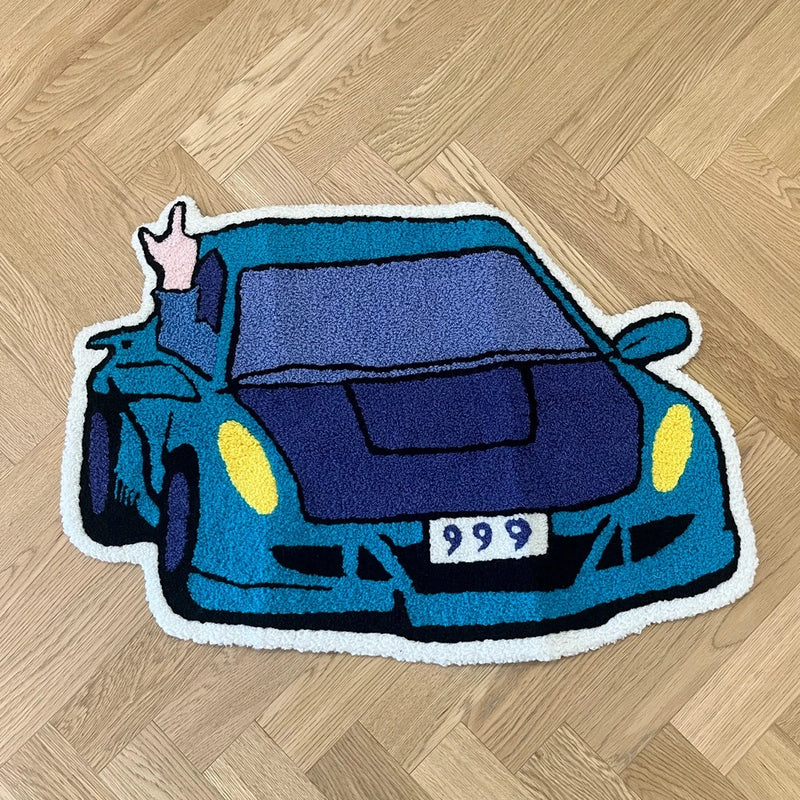 Enthusiast Racing Car Shaped Tufting Rug Boy Living Room Bedroom Decor Carpet Embroidered Non-slip Floor Mat Doormat Home Decor