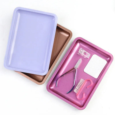 Stainless Steel Cosmetic Storage Tray Manicure Nail Art Plate Tweezers Clippers Pen Container Square False Nails Dish Tools