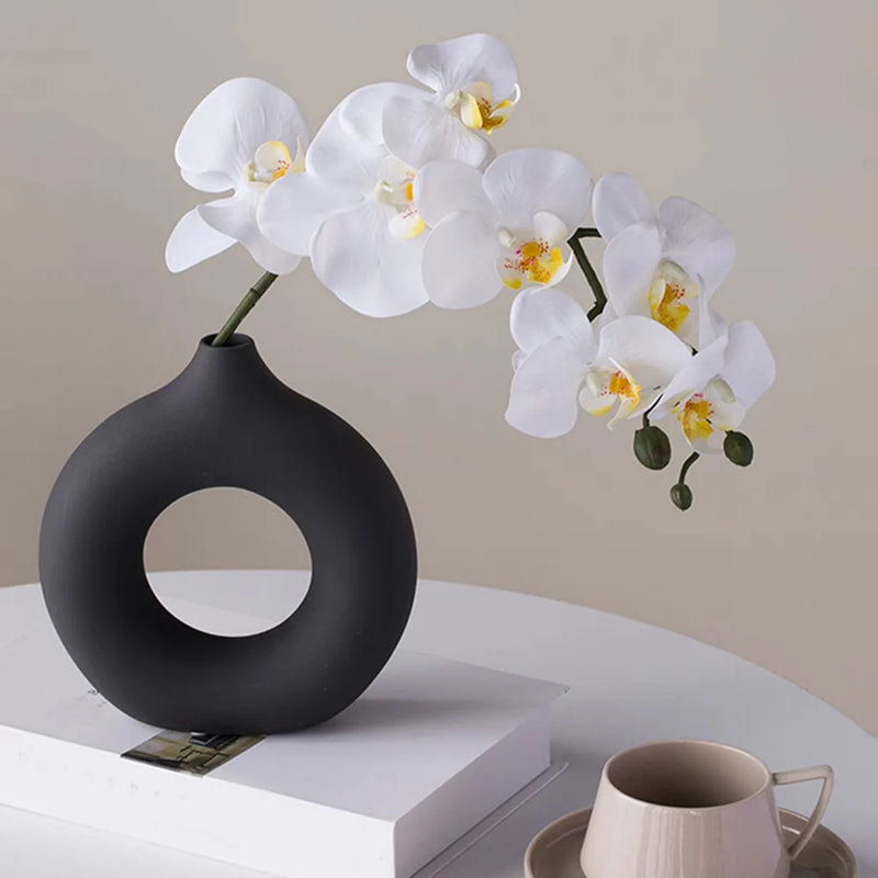 Hot Sale Donut Shape Flower Vase Oval Wedding Decoration Home Living Room  1Pcs Plastic Flower Vase White Flat Minimalist