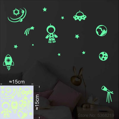 Universe Stickers Stars Spacecraft Astronaut Astronomical Telescope Space Rocket Kids Room Wall Ceiling Decoration Glow Stickers