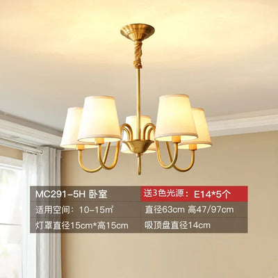 American Copper Led Chandelier Ceiling Lamp Living Dining Room Kitchen Hanging Light Luxury Fabric Home Decor Pendant Lighting