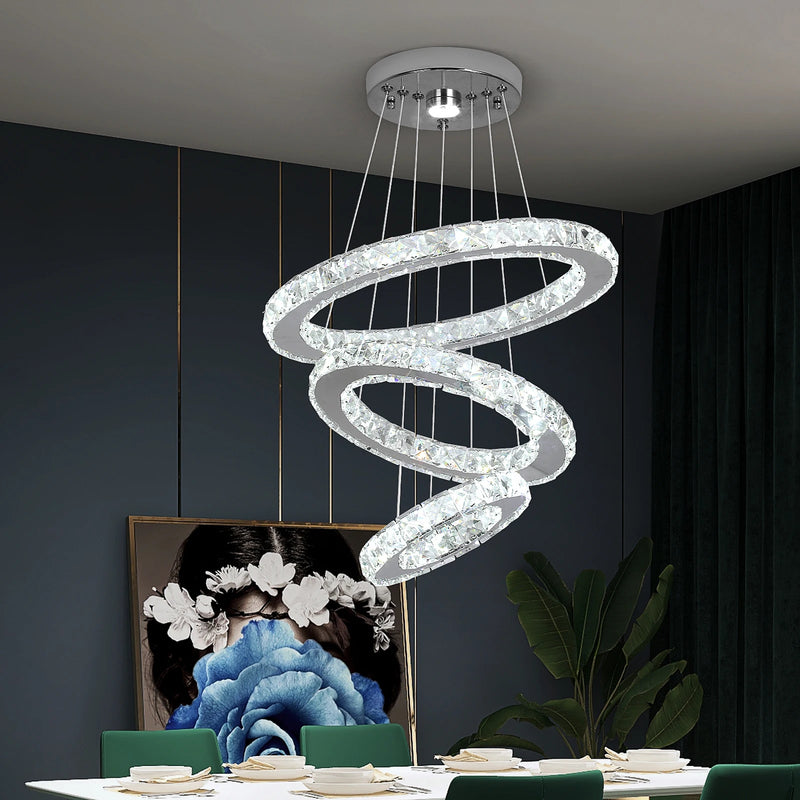 Modern Pendant Lighting Rings Led Crystal Chandelier Hanging Lustre Lamparas Ceiling Lamp Fixtures Luminaire for Living Room