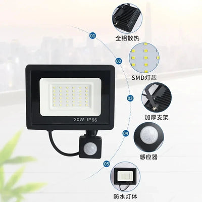 LED FloodLight PIR Motion Sensor Outdoor Led Spotlight 10W 20W 30W 50W 100W IP66 Waterproof Outdoor Garden Lighting Street Light