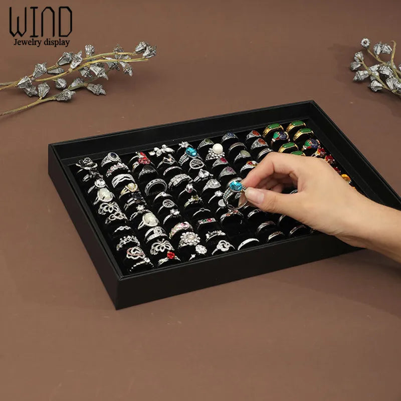 Exquisite 100Slot Sponge Ring Earring Jewelry Storage Display Box Case Holder Showcase Ring Cufflink Jewelry Tray With Lid