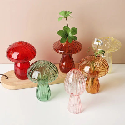 Transparent Mushroom Glass Vase Aromatherapy Bottle Home Small Vase Hydroponic Flower Pot Simple Table Decoration Home Decor