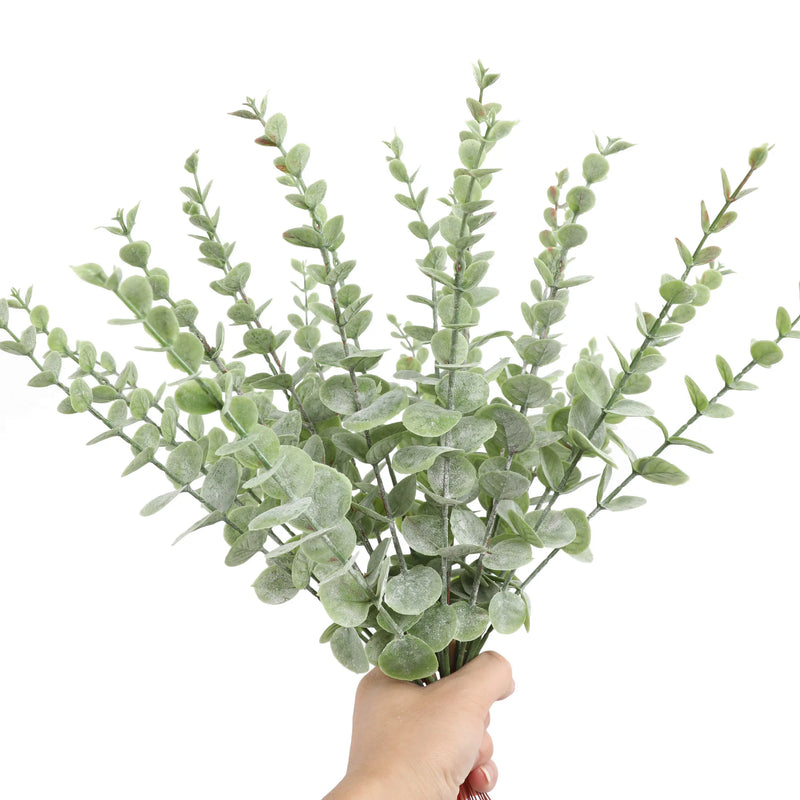 Yannew 12pcs Artificial Eucalyptus Stems Silver Dollar Greenery Fake Plants for Wedding Bouquet Floral Arrangement Home Decor