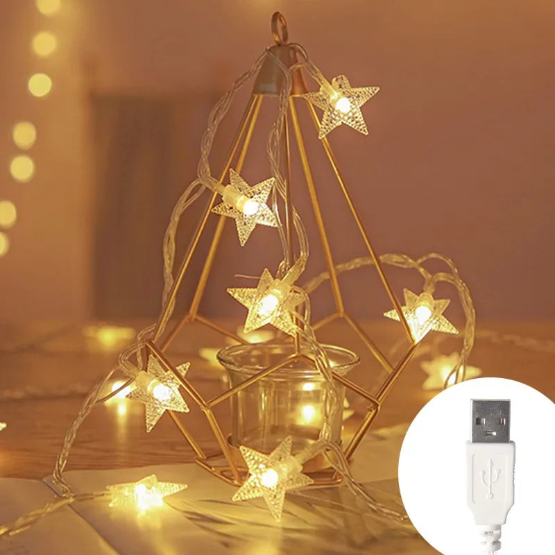 LED String Lights Outdoor Star Chain Lights Garland Lights Bulb Fairy Lights Party Home Wedding Garden Christmas Decor