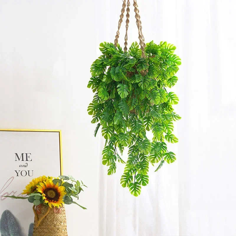 Artificial Monstera Leaf Vines Green Hanging Plants Garland for Wall Decor Home Garden Wedding Party Decoration Fake Plant Vine