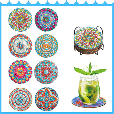 8pc/sets Mandala Diamond Painting Coasters DIY Diamond Art Coasters 5D Full Drill Diamond Coasters Acrylic Round Cup