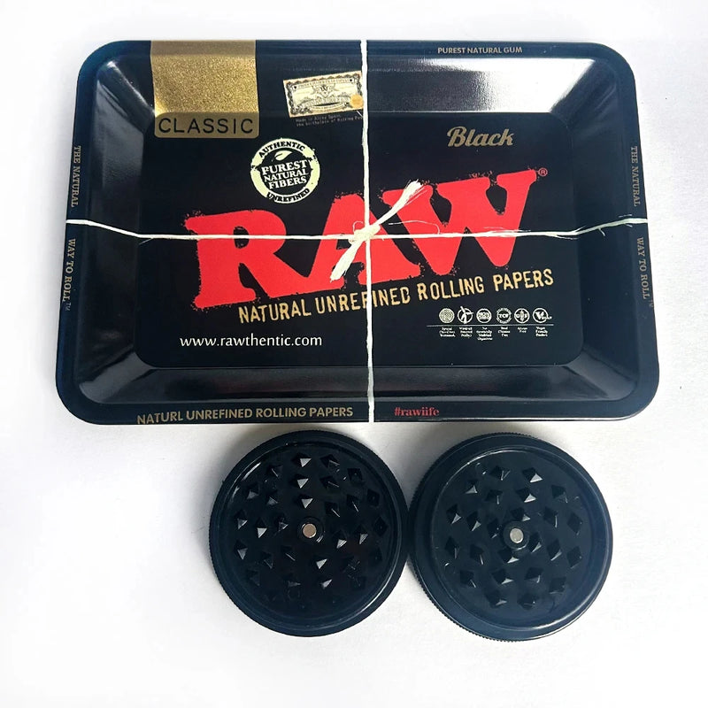 18x12.5cm Metal Tobacco Rolling Tray Kit 60MM Plastics Herbal Grinder Set Cigarette Tin Boxes Spice Crusher Smoking Accessories