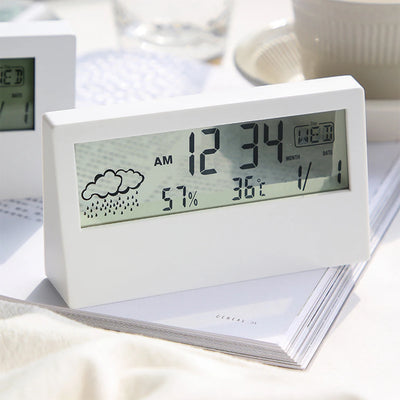 Thermo-Hygrometer Clock Creative Weather Display Electronic Alarm CLock Desktop Table Decor For Living Room Bedroom