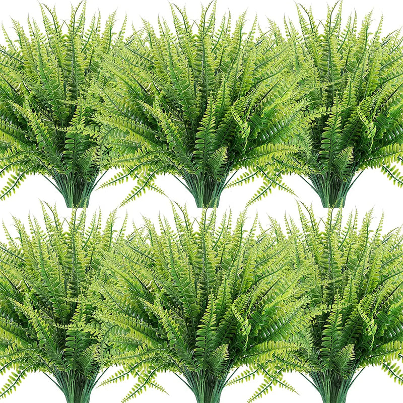 5PCS 45CM Artificial Plants Fake Boston Fern Greenery Outdoor UV Resistant Faux Plastic Plants Garden Porch Window Box Decor