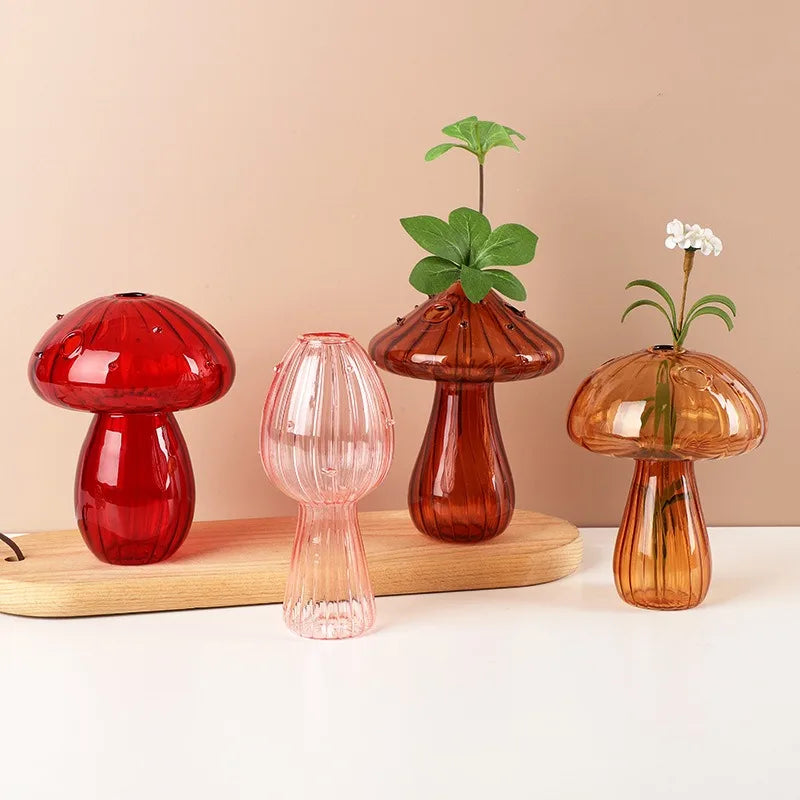 Transparent Mushroom Glass Vase Aromatherapy Bottle Home Small Vase Hydroponic Flower Pot Simple Table Decoration Home Decor