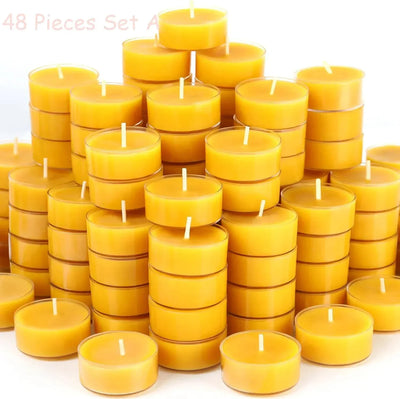 12-48Pcs Natural Beeswax Tea Candles Smokeless Eco-Friendly Candles Xmas Tealight Votive Candle For Home Atmosphere Spa Decor