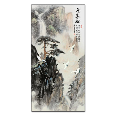 Chinese Ink Style Pine Tree Alpine Flow Water Wall Art Poster Living Room Corridor Office Decor Canvas Painting Print Mural Gift