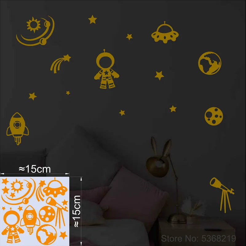 Universe Stickers Stars Spacecraft Astronaut Astronomical Telescope Space Rocket Kids Room Wall Ceiling Decoration Glow Stickers