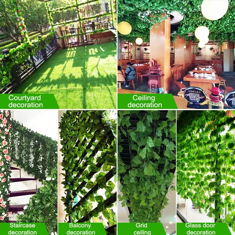 12PCS 2M Artificial Ivy Vine Plants Leaf Garland Decor Wall Hanging Silk Leaves Vines Creeper for Home Garden Wedding Decoration