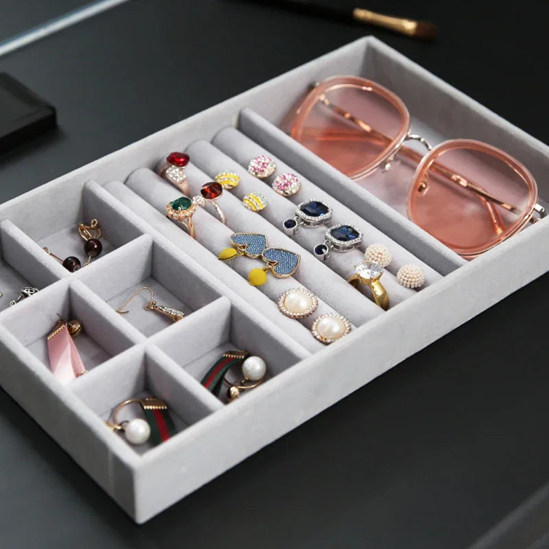 Stackable Jewelry Organizer Trays Drawer Insert Velvet Earring Display Box Ring Holder Necklace Case Storage for Bracelet Brooch