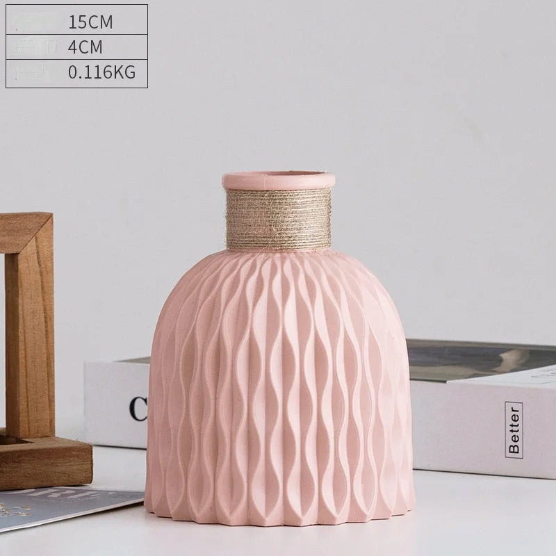 Modern Flower Vase White Pink Plastic Vase Flower Pot Basket Nordic Home Living Room Decoration Ornament Flower Arrangement