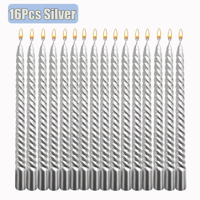 8/16/32Pcs Metallic Taper Candles 10inch Spiral Candle Dripless Long Candle Sticks Unscented Dinner Candles Wedding Candles