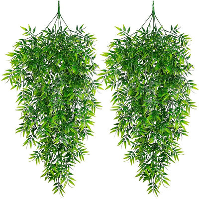 2Pcs Artificial Hanging Plants Bamboo Hanging Vines Fake Hanging Plant Faux Ivy Vine Outdoor UV Resistant Plastic Plants