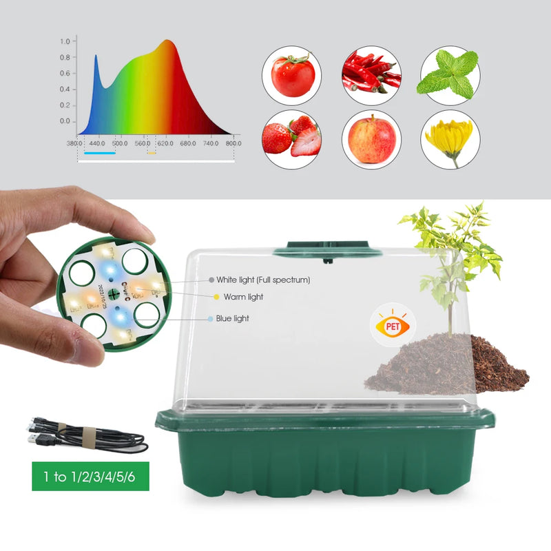 LED Grow Light Seedling Starter Tray for Home Garden Cultivation Seed Plant Germinate Nursery Box Growing Lamp Timer Controller