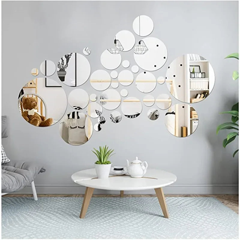 3D Mirror Wall Sticker Self-Adhesive Circular Art Mirror Decals DIY Background Living Room Bedroom Decoration Wall Stickers