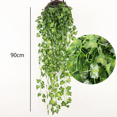 2PCS Artificial Rattan Fake Hanging Boston Fern Plant Faux Greenery Plastic Vine Outdoor Garden Basket Grass Wedding Party Decor