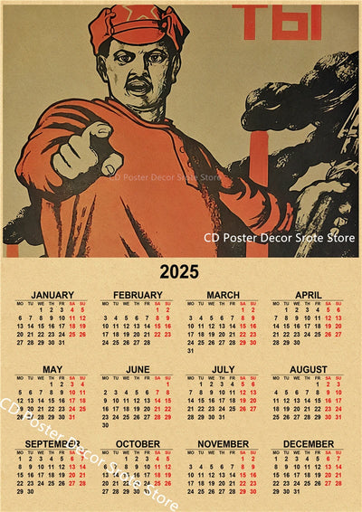 USSR CCCP 2025 Calendar Poster Celebrity Aesthetic Prints Posters Wall Art Retro Painting Home Room Cafe Club Dorm Wall Decor