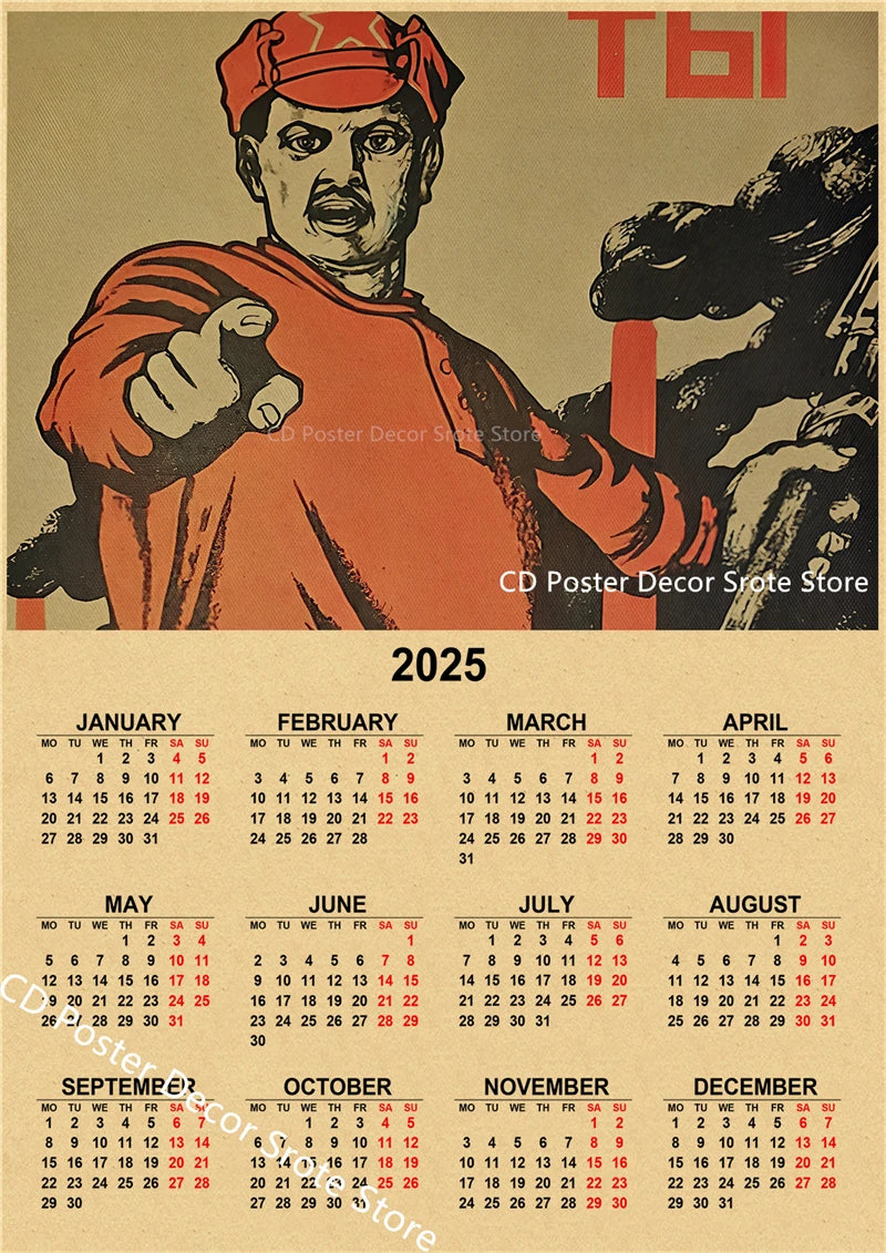 USSR CCCP 2025 Calendar Poster Celebrity Aesthetic Prints Posters Wall Art Retro Painting Home Room Cafe Club Dorm Wall Decor