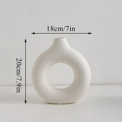 Hot Sale Donut Shape Flower Vase Oval Wedding Decoration Home Living Room  1Pcs Plastic Flower Vase White Flat Minimalist