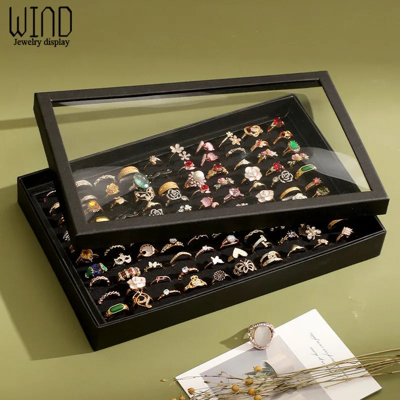 Exquisite 100Slot Sponge Ring Earring Jewelry Storage Display Box Case Holder Showcase Ring Cufflink Jewelry Tray With Lid