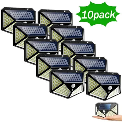 100 LED Solar Wall Lamp Wireless with Motion Sensor Human Waterproof Garden Decoration Spotlights Stairs Outdoor Wall Light