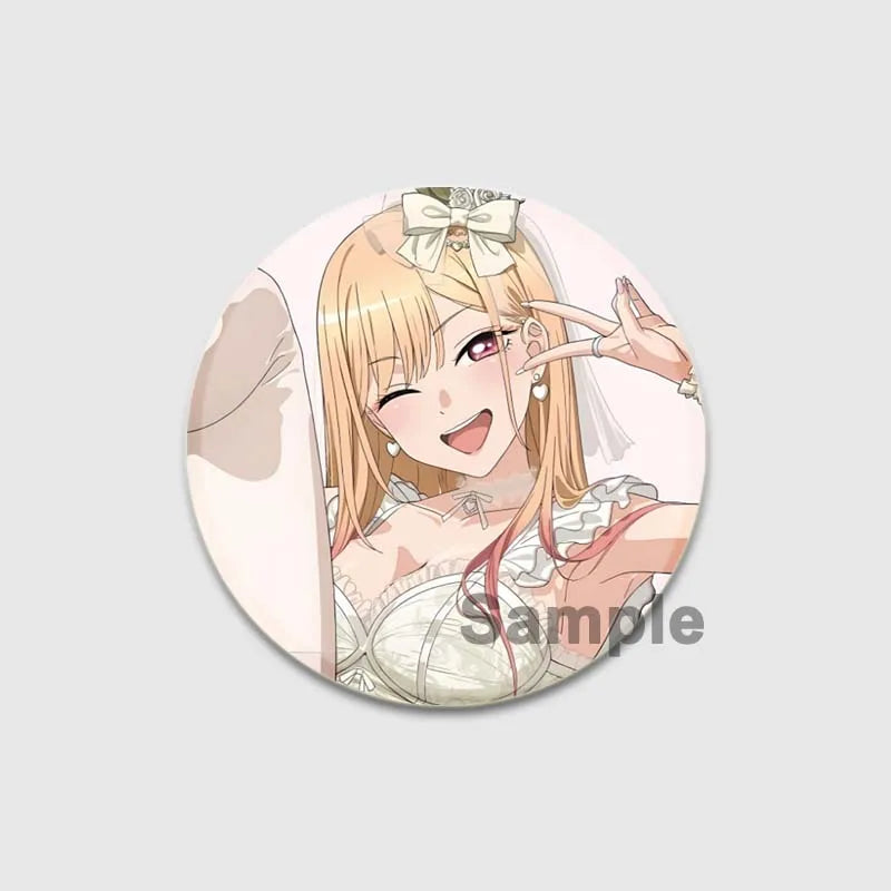 32/44/58mm Anime My Dress-Up Darling Round Pin Cartoon Character Badge Role Play Handmade Tinplate Brooch for Clothes Decoration