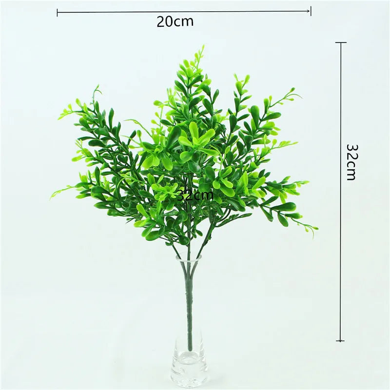 YO CHO Artificial Plants Plastic Twigs Green Grass Fake Plants Twigs Leaves Grass Flower Arrangement Wedding Party Home Decor