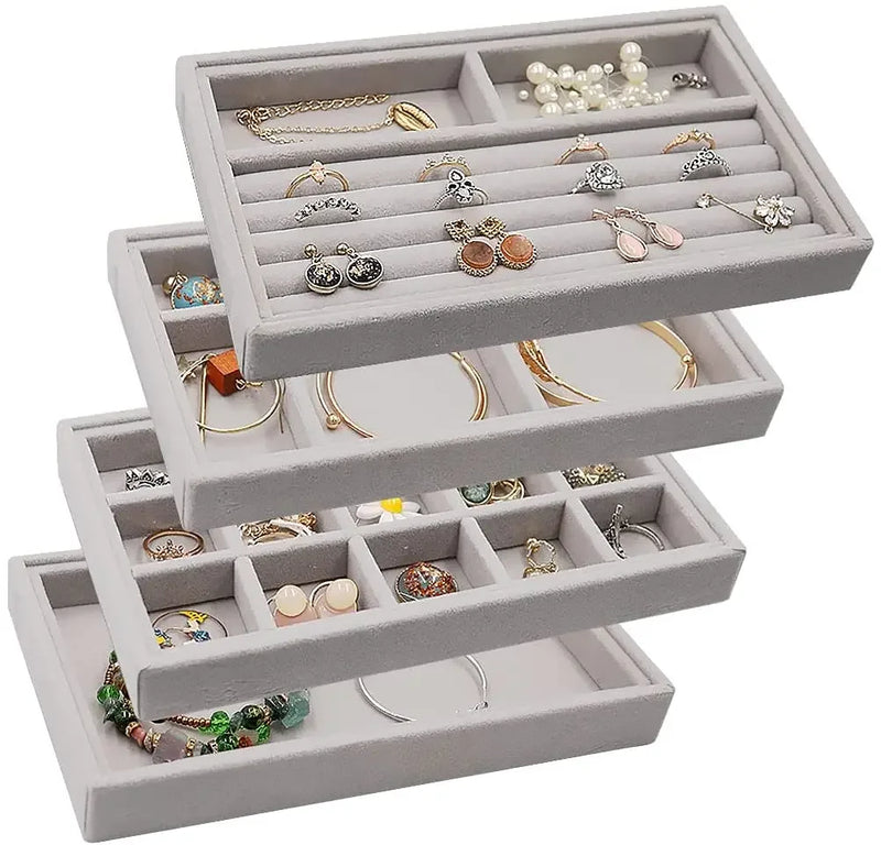 Stackable Jewelry Organizer Trays Drawer Insert Velvet Earring Display Box Ring Holder Necklace Case Storage for Bracelet Brooch