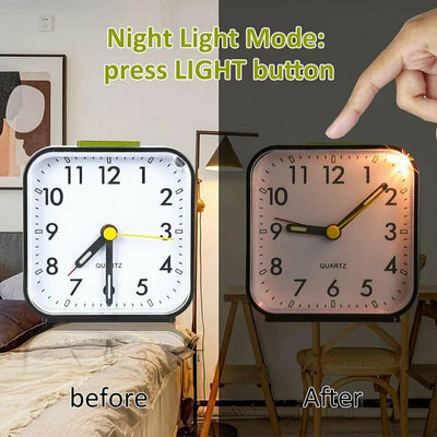 Analogue Silent Alarm Clocks Small Silent Non-ticking Analog Quartz Clock with Light Snooze for Heavy Sleepers Office Bedroom