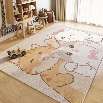 VIKAMA Cartoon Bear Crystal Fleece Carpet - Bedside Bathroom Bedroom Living Room Sofa Rug Anti-Slip Floor Mat Home Decor